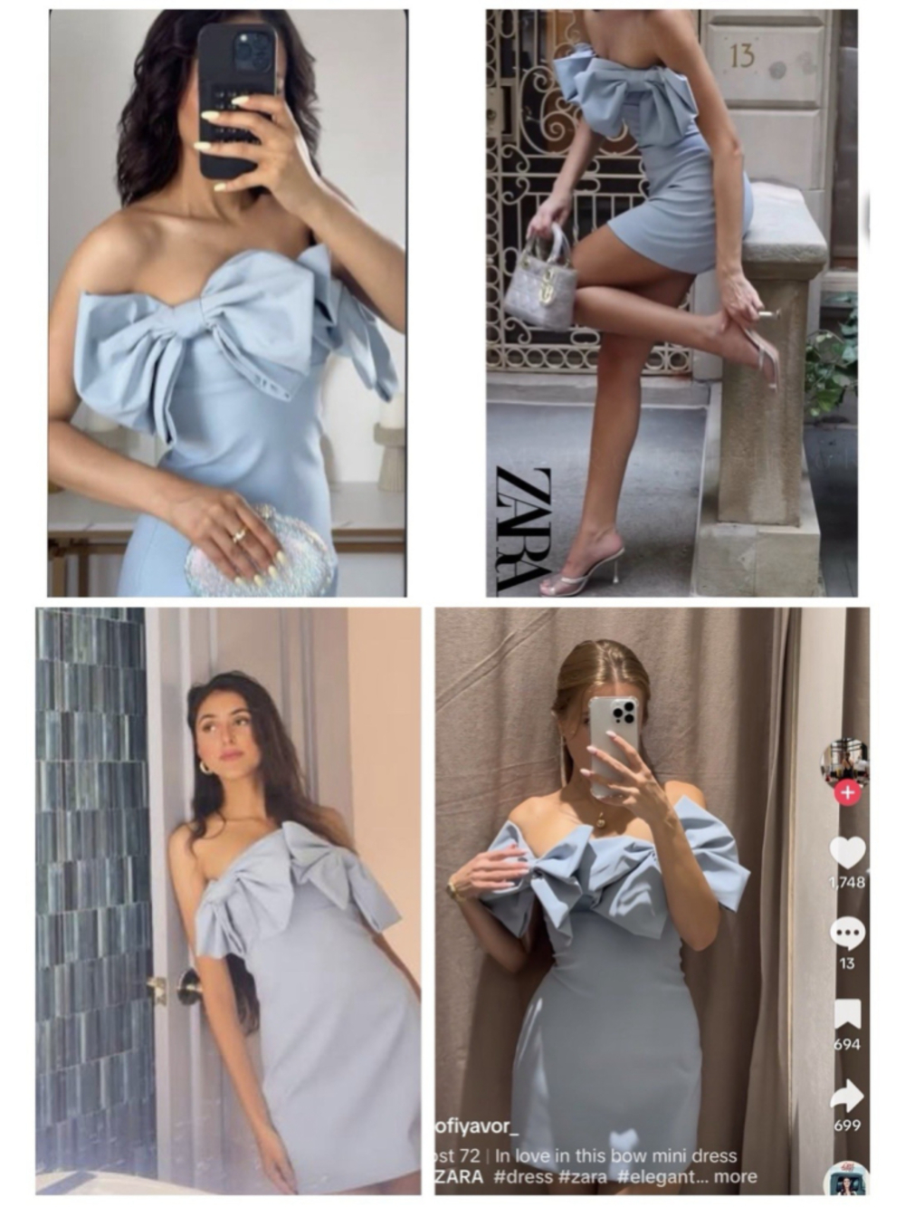 Zara Viral TikTok Bow Mini Dress Light Blue Cocktail Party XS NWT